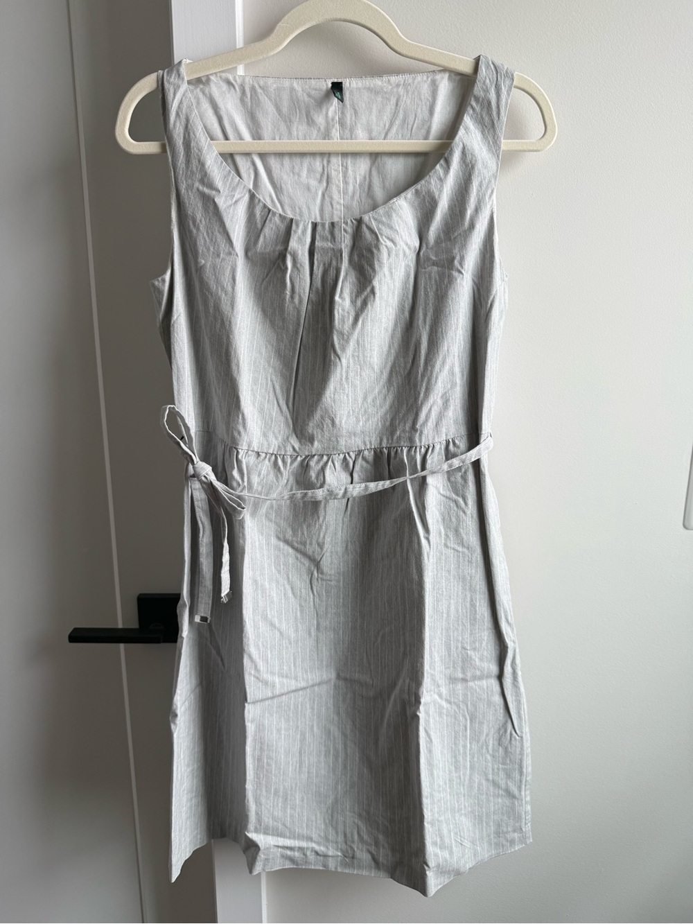 United Colors Of Benetton Light Gray Scoop-Neck Tie-Waist Mini Dress